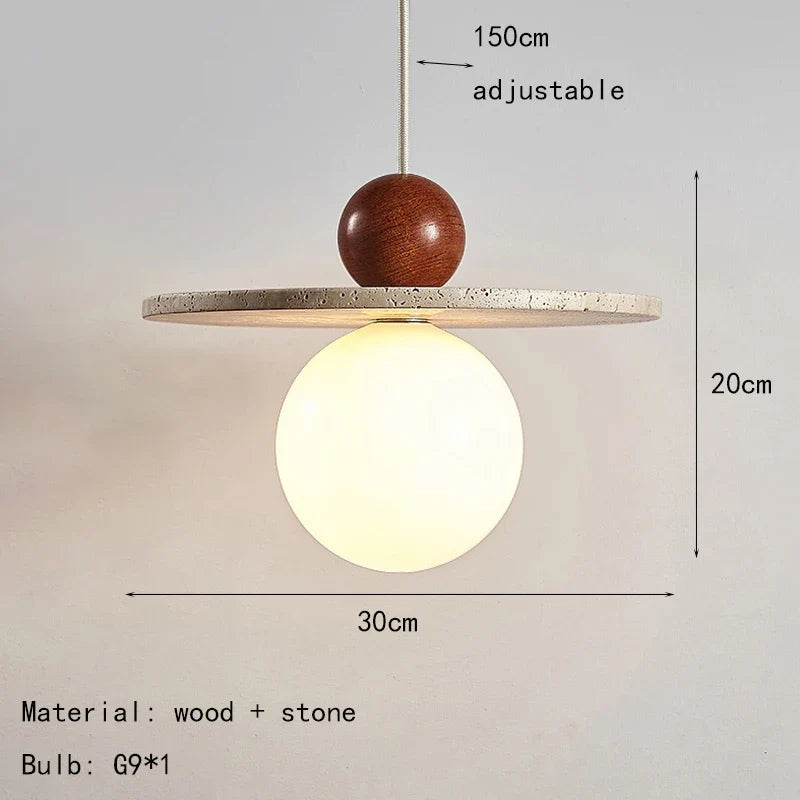 lustre rond en pierre et bois pour diverses utilisations