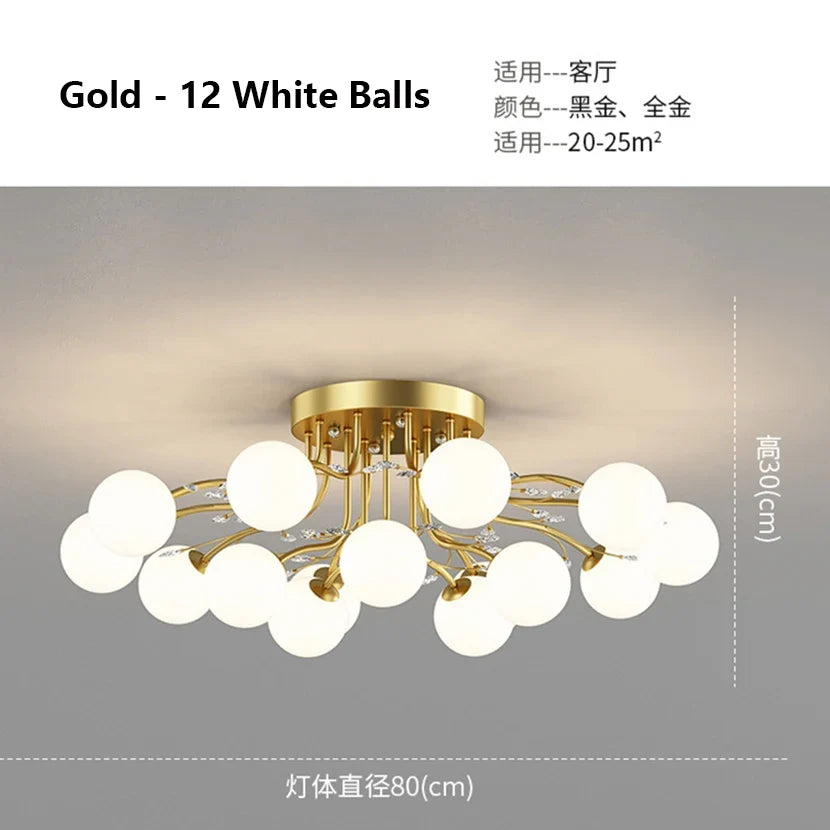 sandyha lustre led étoile avec boule de verre et cristal