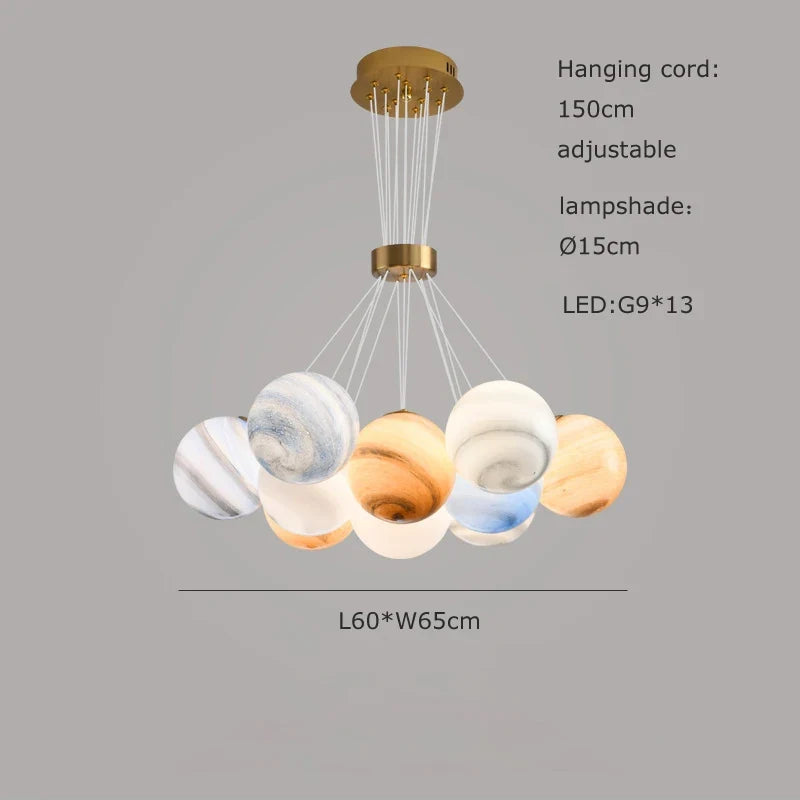 lustre sphérique planète led moderne réglable en hauteur pour décoration