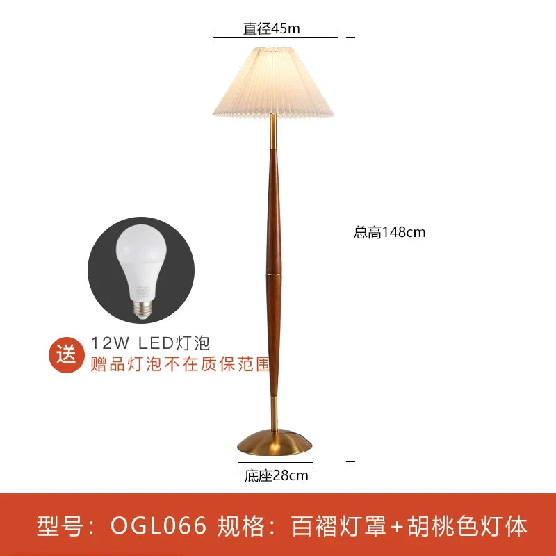 lampadaire moderne en bois de noyer et tissu décoratif