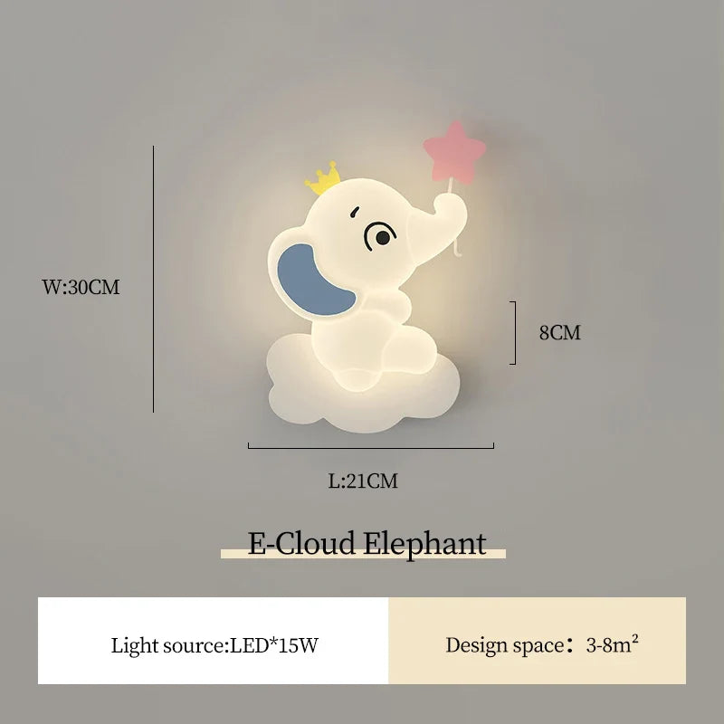 applique murale moderne éléphant pour enfant lumière douce