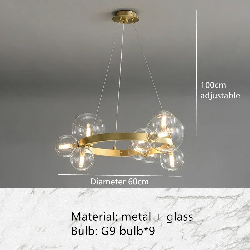 lustre en verre nordique avec led pour décoration moderne