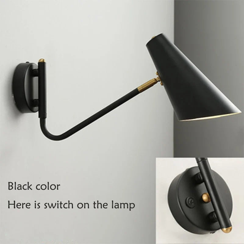 Applique murale réglable interrupteur vintage led flexible noir/or