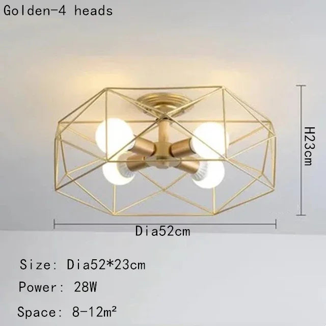 Hot Sale Multiple Heads Geometric Led Ceiling Lamp For Kitchen Item Living Room Bedroom Balcony Decorative Lighting Furniture