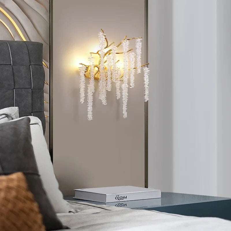 applique murale led moderne en cristal branches de fleurs design art déco