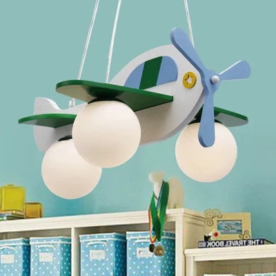 suspension en bois et verre avion dessin animé pour enfants
