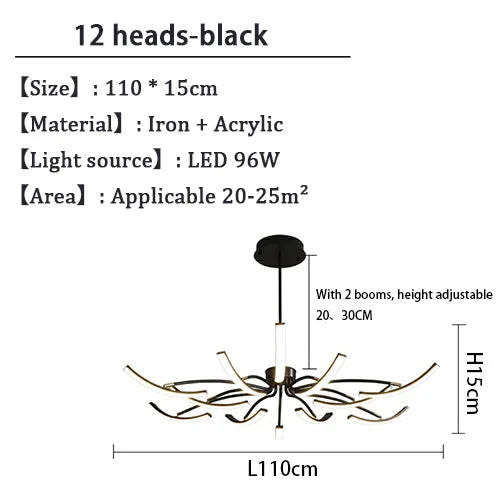 Black Chandelier Iron Dimmable Lamp Design, Suitable For Bedrooms, Living Rooms, Dining Rooms, Kitchens, Adjustable Chandeliers
