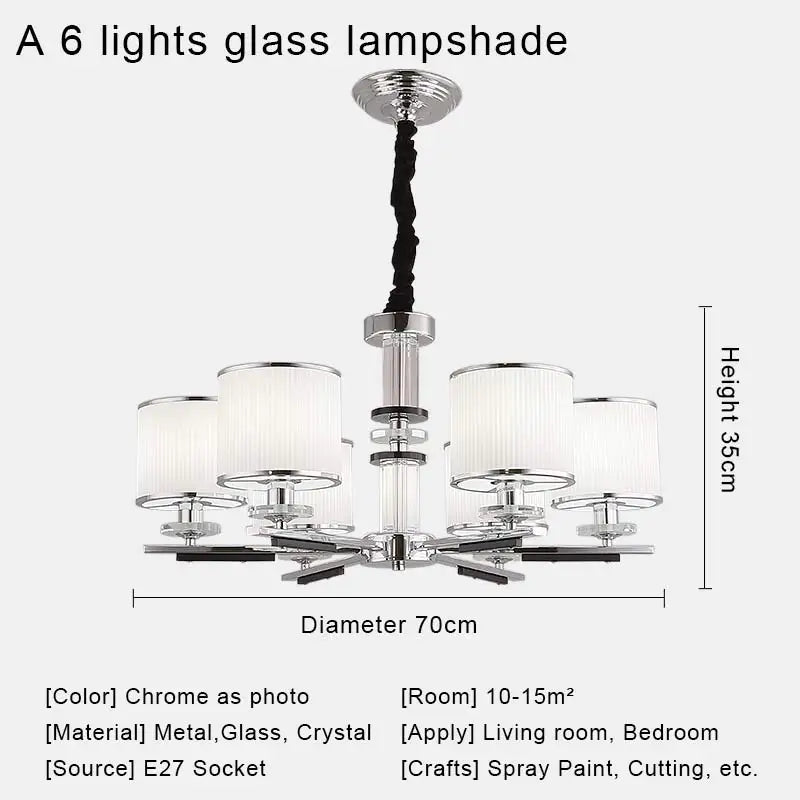lustre en cristal luxe nordique éclairage métal chromé verre transparent