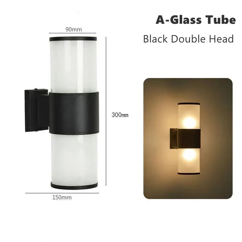 12W Outdoor Glass Tube LED Wall Lamp E27 Waterproof Single Double Head Up&Down Lighting Porch Light Garden Exterior Wall Sconce