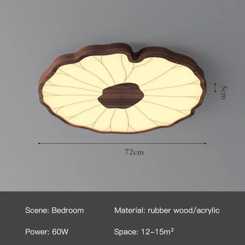 plafonnier moderne design feuille lotus en bois avec lumière led