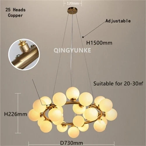 lustre nordique boule de verre led pour décor maison