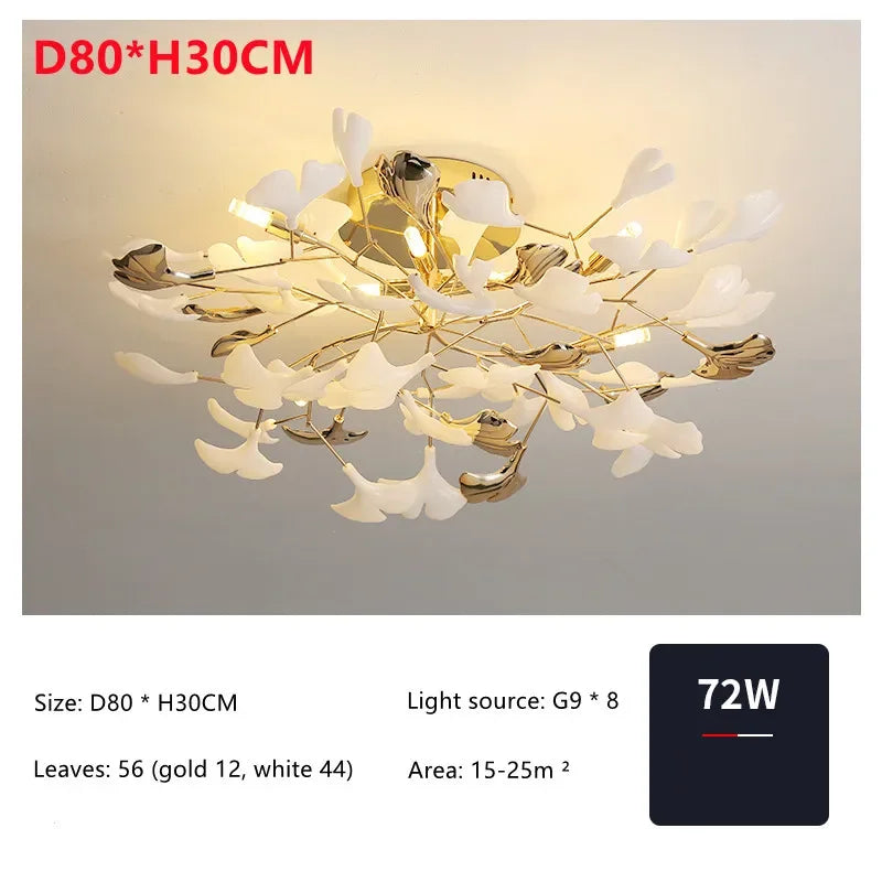 Living Room Ceiling Lamp Post-modern Designer Gingko Leaf Restaurant Bedroom Ceiling Lights Hotel Art LED Decor Lighting Fixture