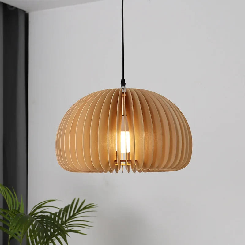 lustre en bois japonais style nordique rétro citrouille pour intérieur