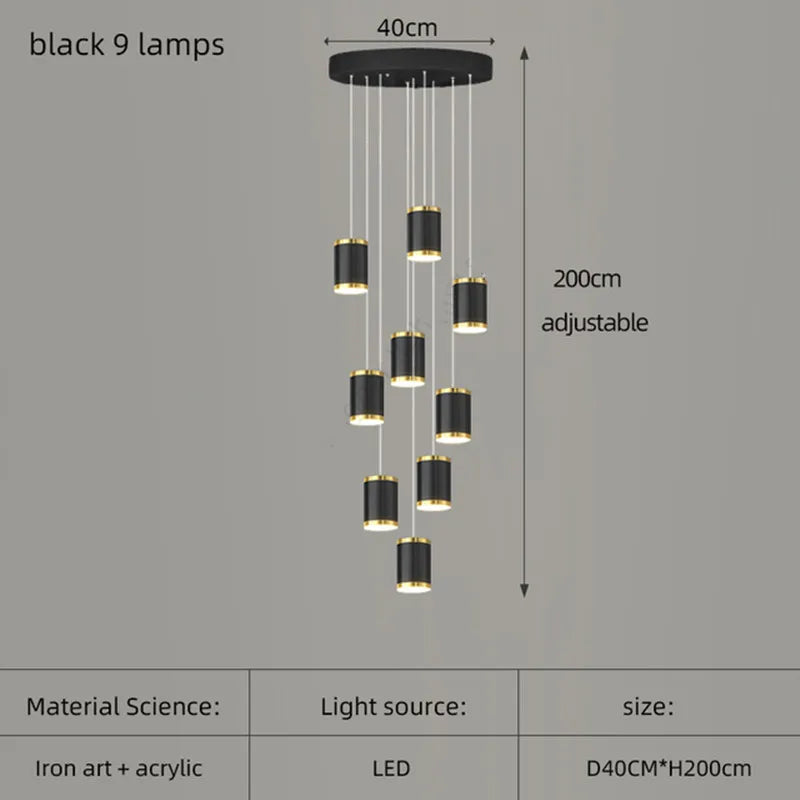 lustre long rotatif en acrylique pour éclairage intérieur décoratif