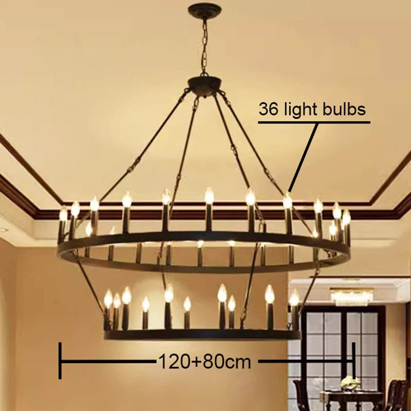 lustre industriel moderne en fer rond avec led pour décoration