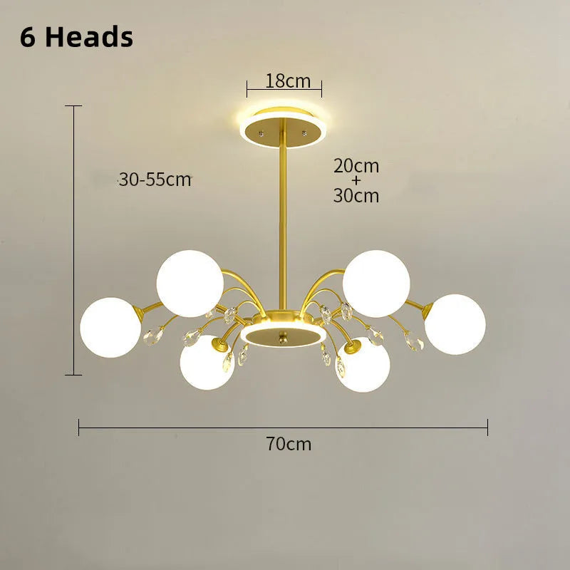 lustre moderne en verre avec cristaux lumineux pour un éclairage élégant