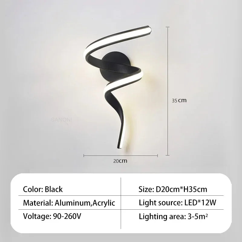 Applique murale spirale incurvée LED décorative