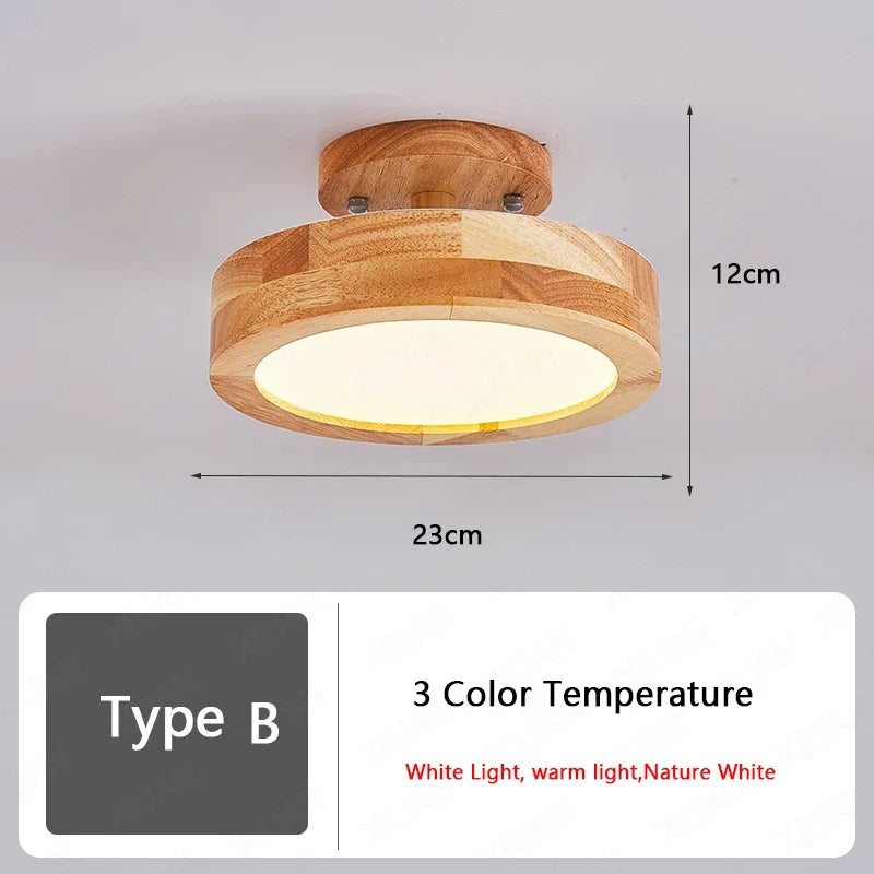 Plafonnier en bois nordique pour couloir entrée balcon couloir vestiaire Illuminaire 3 température de couleur en bois LED allée lumière
