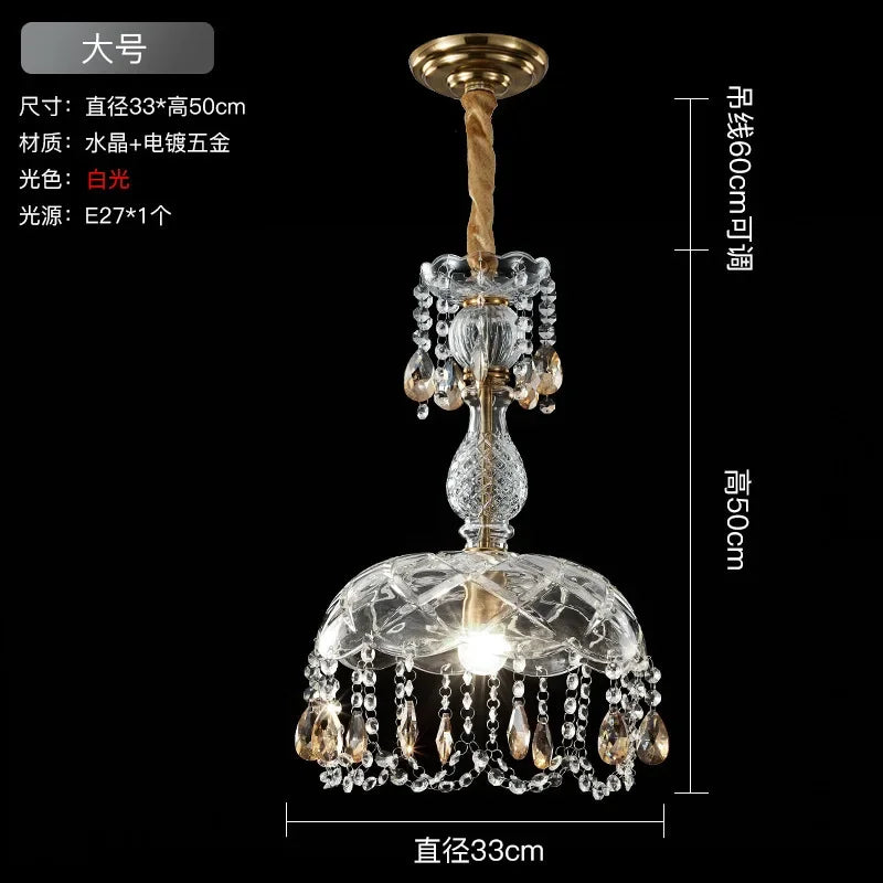 lustre rétro américain en cristal avec éclairage led suspendu