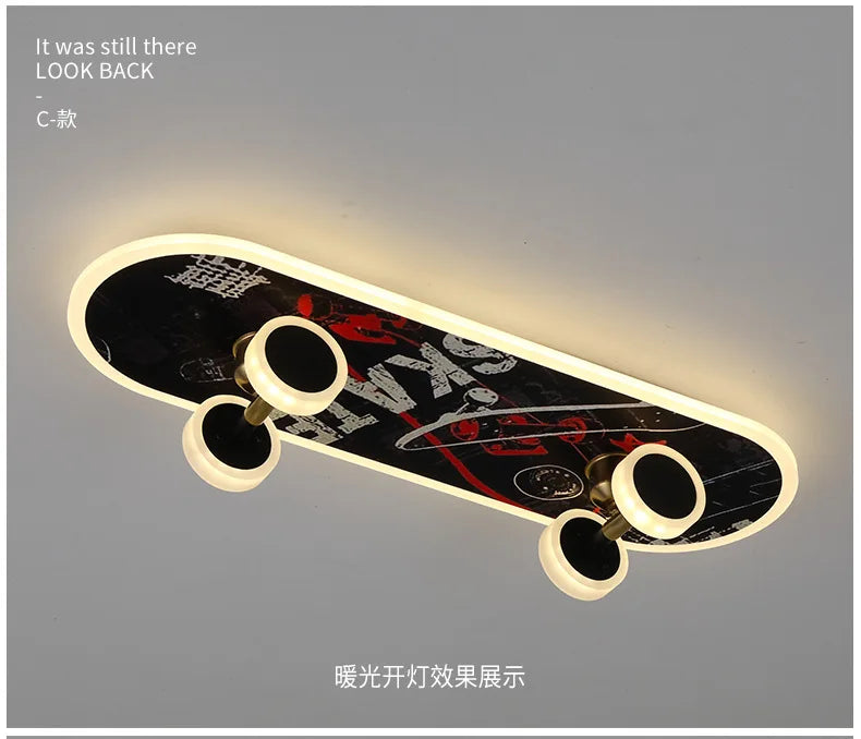 plafonnier skateboard à intensité variable pour chambre enfant