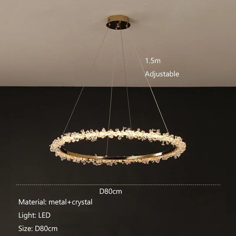 lustre moderne de luxe en cristal éclairage led annulaire variable