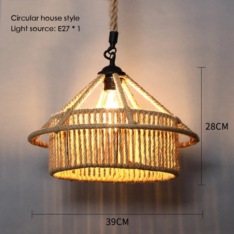 Sisal chanvre corde suspension plafonnier Lustre suspendu Lustre fer main tressage rustique rétro pour salle à manger décor