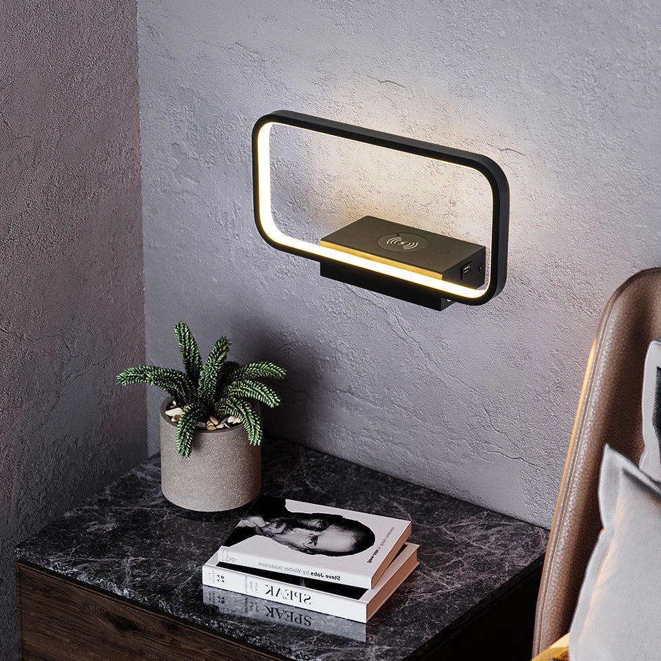 applique murale moderne tactile avec variateur et charge usb sans fil