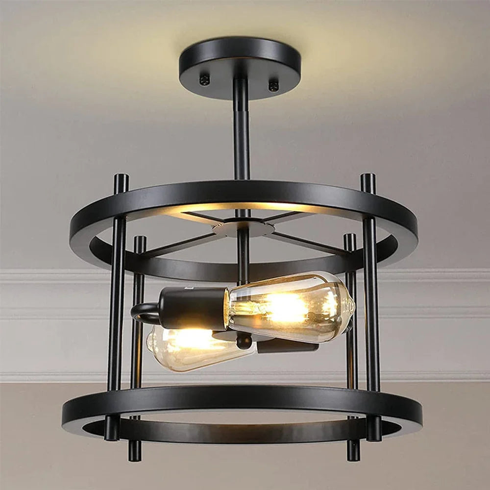 plafonnier industriel rétro à deux lampes pour intérieur
