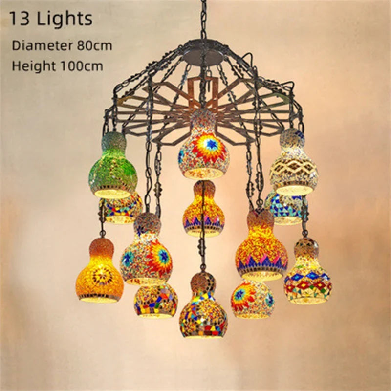 lustre en mosaïque turque fait main style art déco romantique en verre coloré