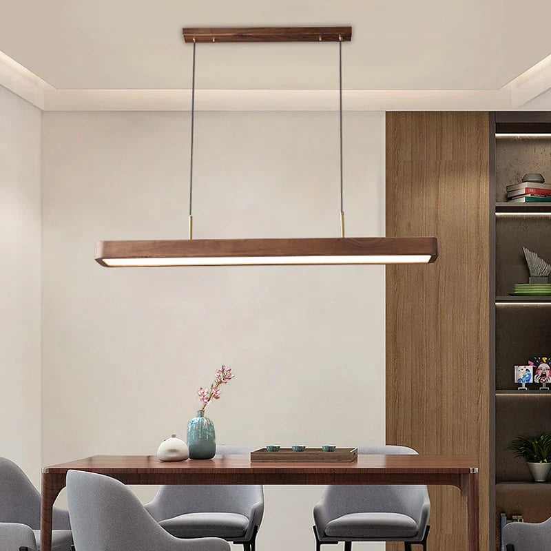 suspension moderne à led en bois avec télécommande pour table et bar