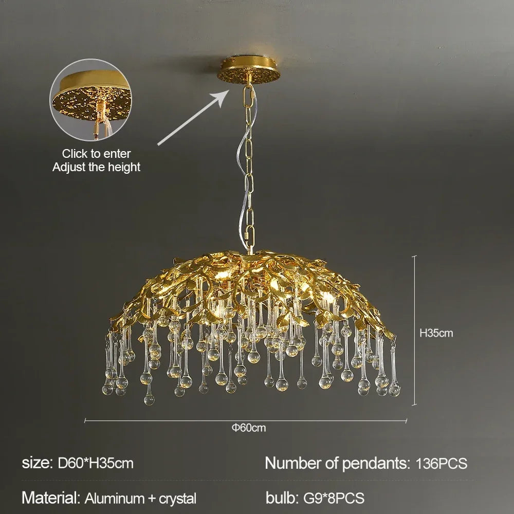 lustre en cristal de luxe design goutte de pluie élégant