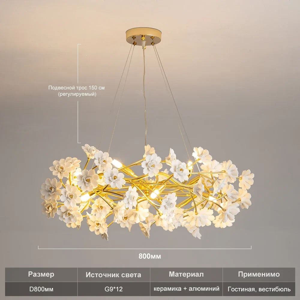 lustre en céramique à fleurs françaises pour décoration romantique