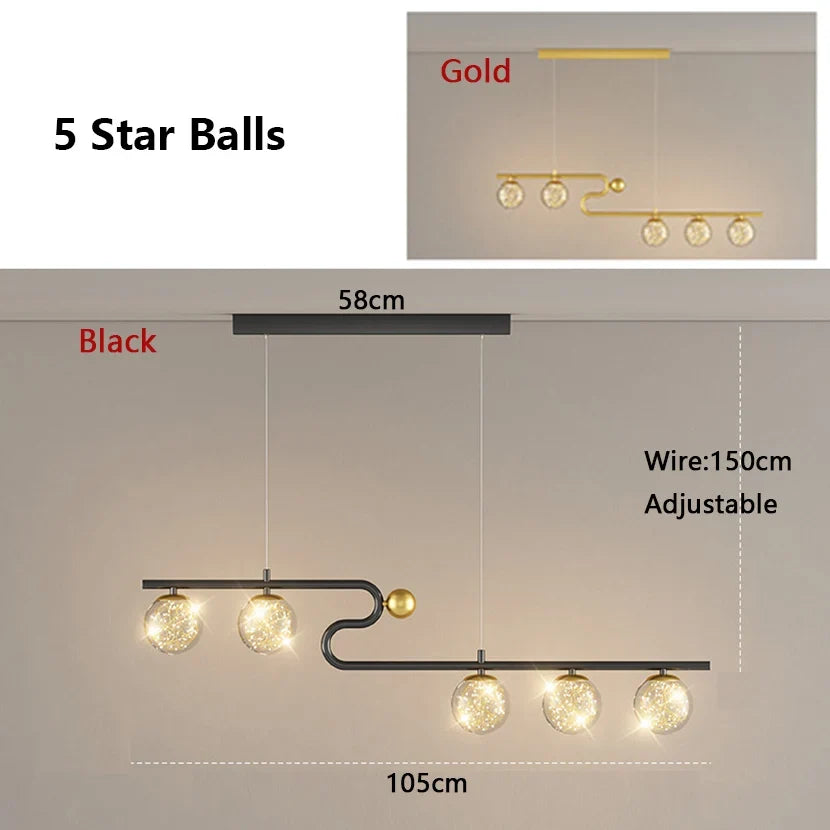 lustre moderne sandyha led avec bande longue et boule de verre