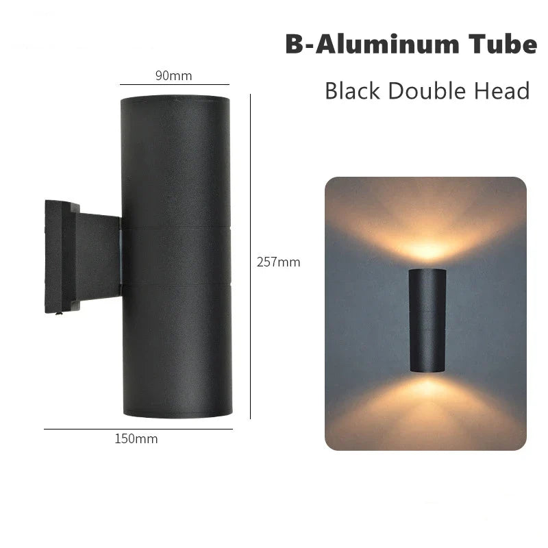 12W Outdoor Glass Tube LED Wall Lamp E27 Waterproof Single Double Head Up&Down Lighting Porch Light Garden Exterior Wall Sconce