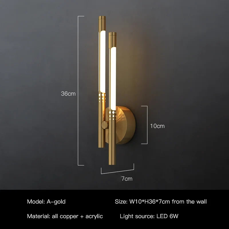 applique murale led design moderne en cuivre pour intérieur décoratif