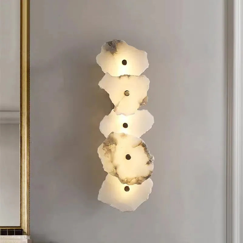 Applique murale moderne en laiton LED longue lampe en marbre naturel 	 de luxe éclairage applique chambre salon salle à manger couloir lumière