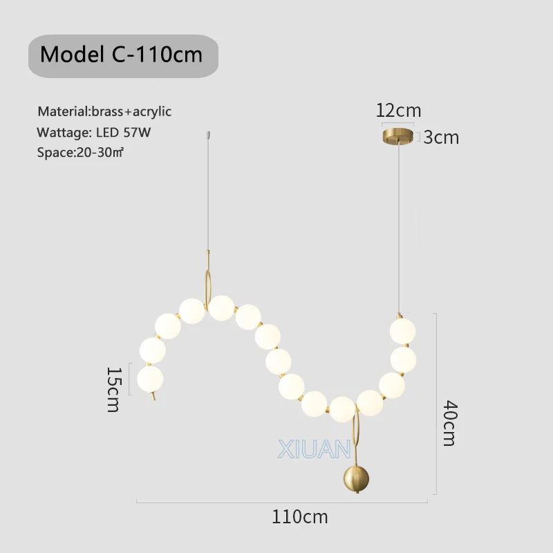 lustre suspension en acrylique blanc avec perles