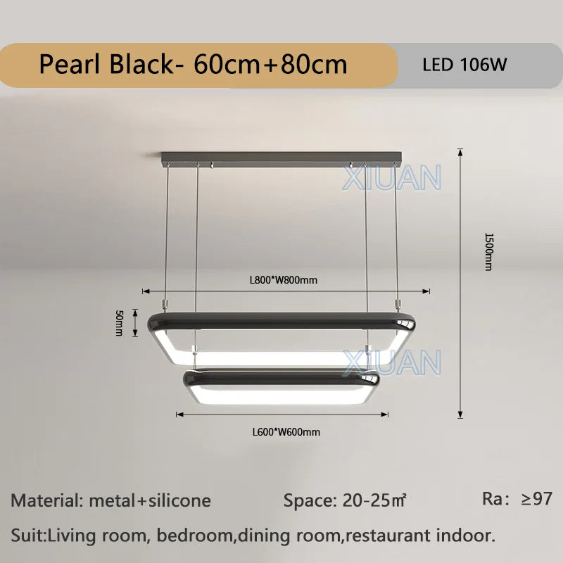 lustre moderne led suspension carrée perle pour maison
