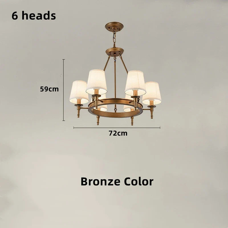 lustre classique américain en fer forgé avec abat-jour tissu