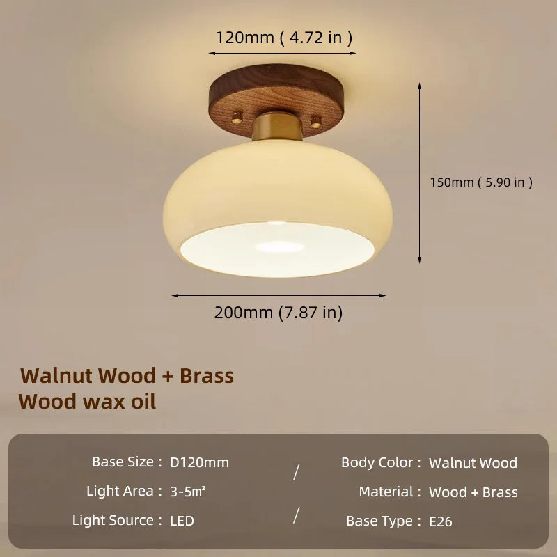 Walnut Wood Ceiling Light Fixture, Modern Wabi-Sabi Style, Grass Led Ceiling Lamp for Hallway, Entryway, Kitchen, Foyer