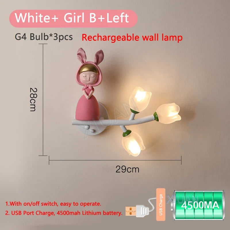 applique murale rechargeable en résine pour chambre d'enfant décorative
