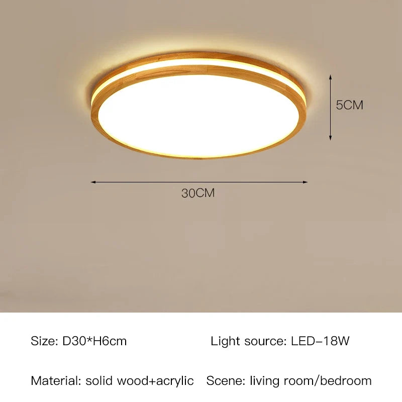 lustre moderne en bois avec télécommande et lumière led