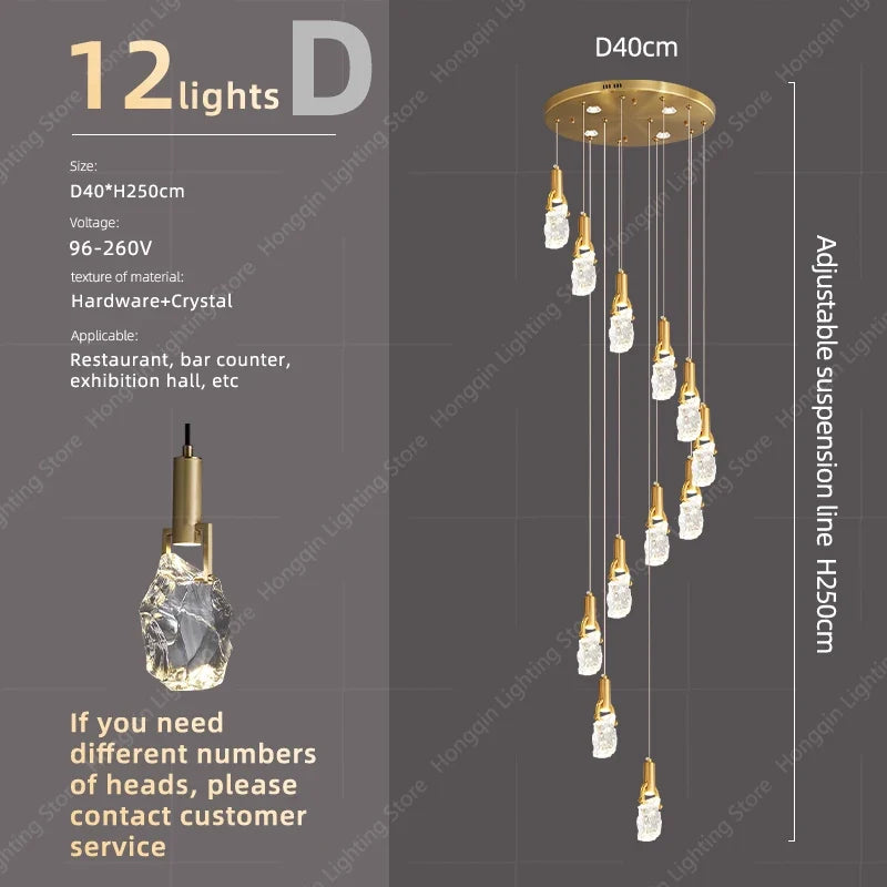 lustre moderne haut en cristal pour éclairage raffiné