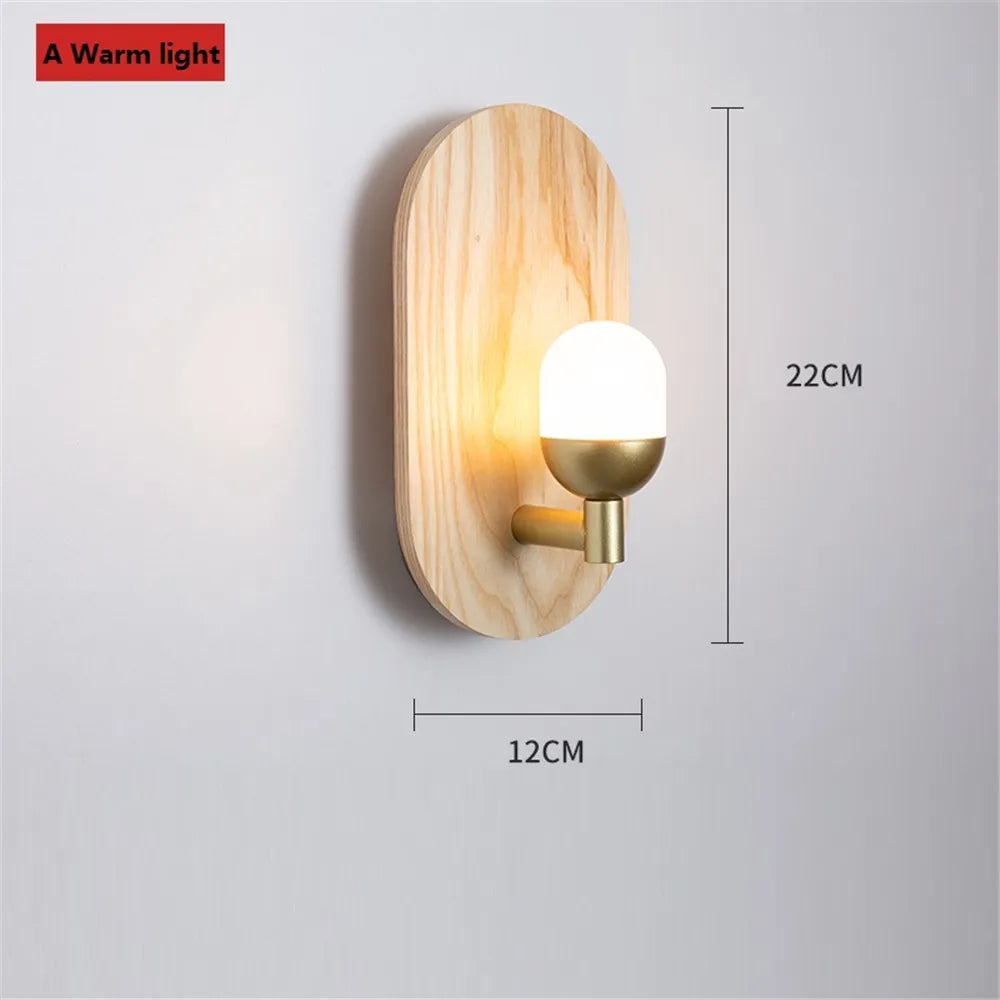 applique murale moderne nordique en bois avec led décorative