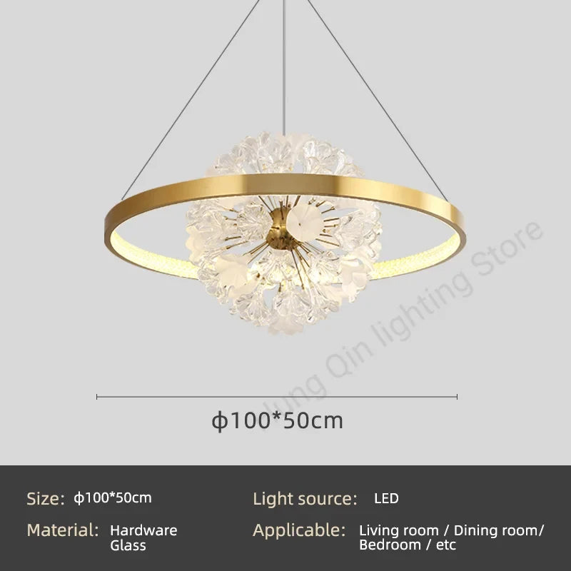 lustre moderne en verre en forme de fleur pour éclairage intérieur