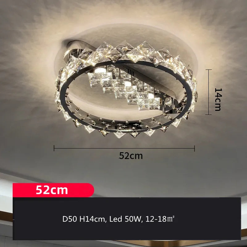 lustre moderne en acier inoxydable chrome avec éclairage en cristal