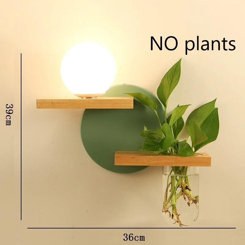 applique murale led en bois avec pot de plante nordique