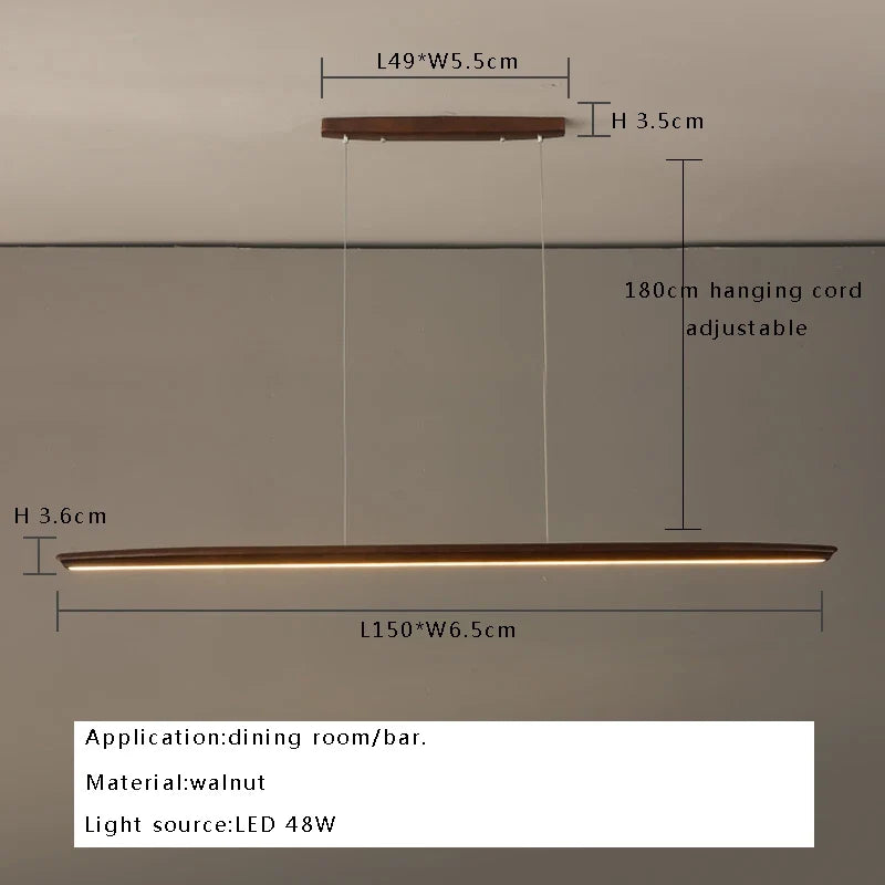 suspension led longue en bois massif moderne