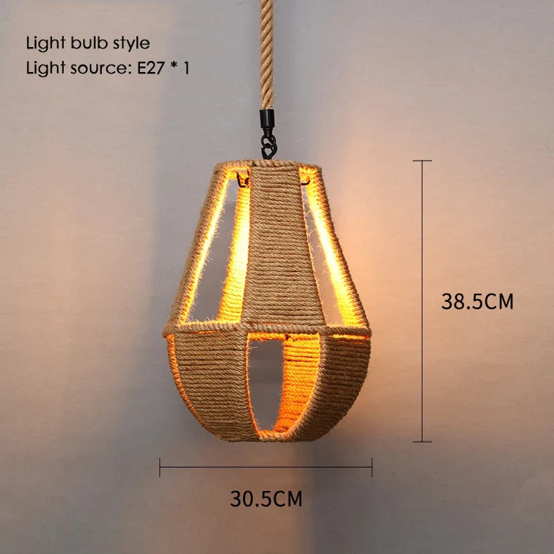 Sisal chanvre corde suspension plafonnier Lustre suspendu Lustre fer main tressage rustique rétro pour salle à manger décor