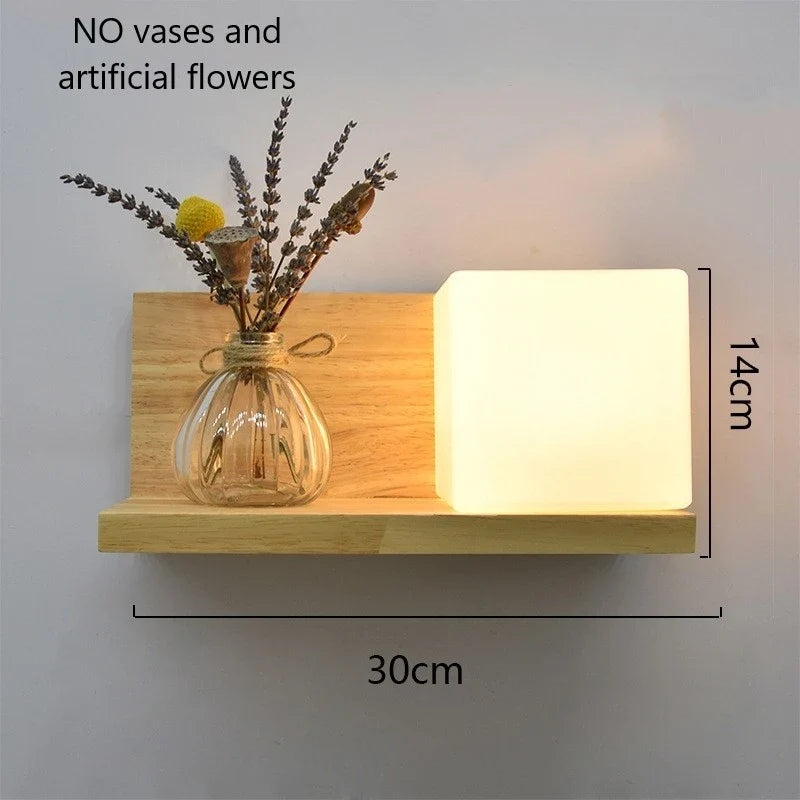 applique murale led en bois avec pot de plante nordique